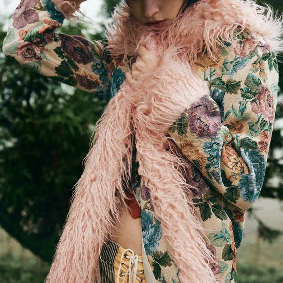 Multicolor Casual Women's Elegant Jacquard Faux Fur Coat - Picture 2 of 9